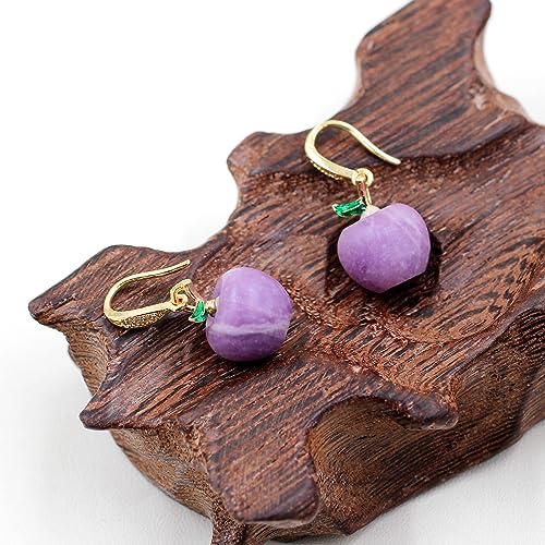 Natural Stone Fruit Apple Shape Earrings Set for Women - Cute Apple Hook Dangle Earring Teacher Appreciation Gifts3