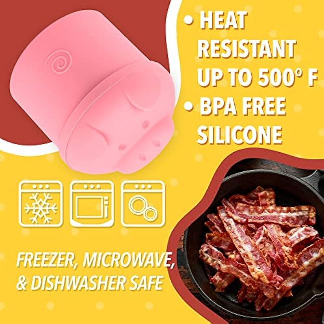 IMPRESA 2 Cup Extra Large Pink Pig-Shaped Grease Container with Novelty Bacon Strainer ¨C Silicone Jar for Dripping Disposal & Kitchen Storage Giftable - Bacon Grease Saver with Strainer