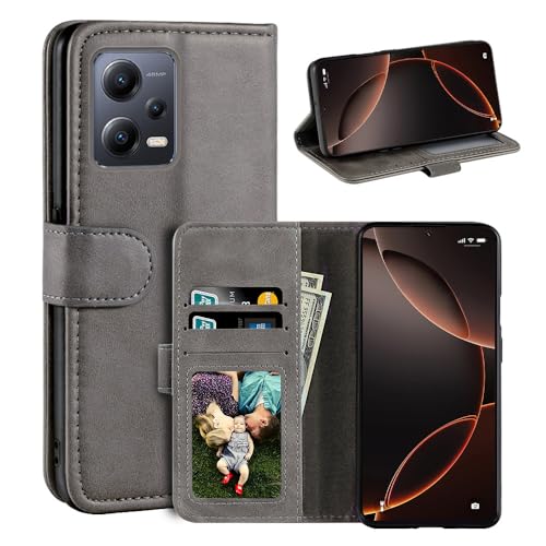 UOGNADGD ���U�[�t���b�v�J�o�[ Xiaomi Redmi Note 12 5G Global �Ƃ̌݊������� �J�[�h�X���b�g�t���E�H���b�g�P�[�X�A�}�O�l�b�g�N���[�W���[�A�L�b�N�X�^���h�ARFID�ϏՌ��t�H���I (�O���[)