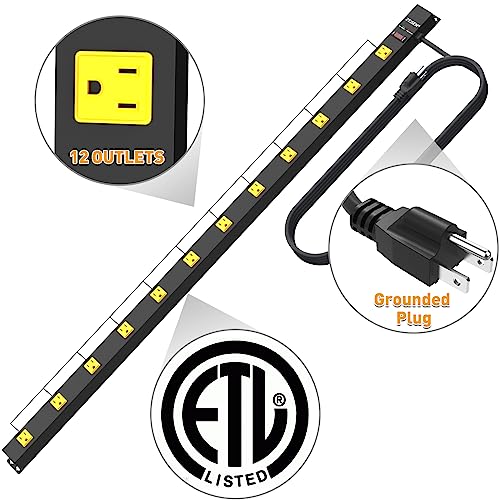12 Outlet Industrial Long Power Strip Wide-Spaced Outlets with 15Ft Cord - image 7