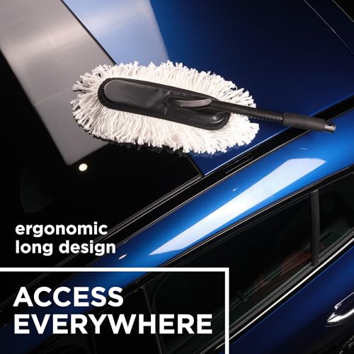 Image of MenzaPro DustGo Car Duster | Wax-Treated Cotton Cleaning Tool for Quick, Waterless Dust Removal | Car Duster Microfiber Brush | Scratch-Free Long Handle Car Cleaning Brush for Car, Bike