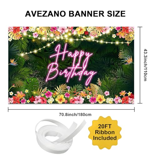 Image of Avezano Hawaiian Tropical Birthday Backdrop Tropical Palm Leaves Birthday Party Background Luau Happy Birthday Party Decorations Aloha Birthday Banner Party Banner (70.8 x 43.3 inches)