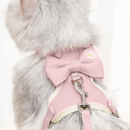 JCOLUSHI Cat Vest Harness and Leash Set, Cute Pink Bowtie with Flower, Mesh Breathable for Walking Escape Proof… - Image 3