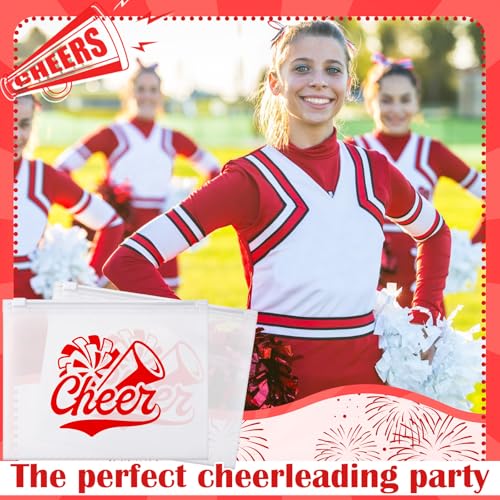 Sunnyray 60 Pcs Cheer Team Gifts Bulk Cosmetic Makeup Bags for Cheerleader Sport Team Inspirational EVA Bag Women Makeup Toiletry Bags Pouch with Zipper(Red)2