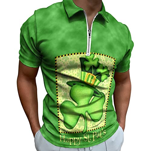 St Patrick's Day Shirt Men's Short Sleeve Business Casual Collar Slim Fit Shirt Men's V-Neck Men's Shirt Irish Festive Costume Green St Patricks Day T-Shirt Men, mint green, M