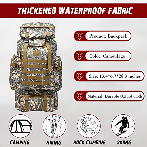 Összefut 70L 80L Military Tactical Backpack For Men, Camping Hiking Backpack,Molle Military Tactical Rucksack Travel Hunting Survival Waterproof No Internal Frame (City Brown) #TOP4