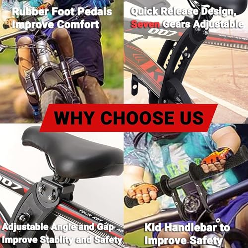 Bike Seat for Kids with Handlebar, Front Mounted Child Bicycle Seats with Foot Pedals Set Detachable Parent-Child Kid Cycling Accessories Compatible with Adult Bike Mountain Bike - Image 3