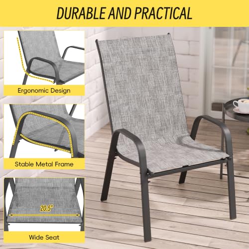 Image of Betterhood Patio Chairs Set of 4, Stackable Outdoor Dining Chairs Set with Breathable Seat Fabric, All-Weather Powder-Coated Metal Frame for Pool Side, Backyard, 350LBS Capacity (Light Grey, Set of 4)