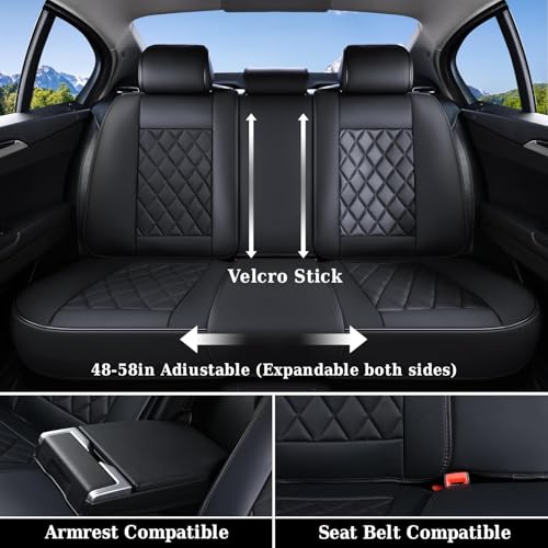 Image of Coverado Car Seat Covers Full Set, Black Seat Covers, Waterproof Faux Leather Car Seat Cover, Luxury Car Seat Cover, Automotive Seat Covers 5 Seats, Car Seat Protector Universal Fit Most Cars