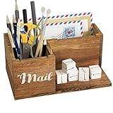 Farmhouse Mail Organizer Countertop, Decorative Mail Holder Countertop File Box, Rustic Wooden Mail...