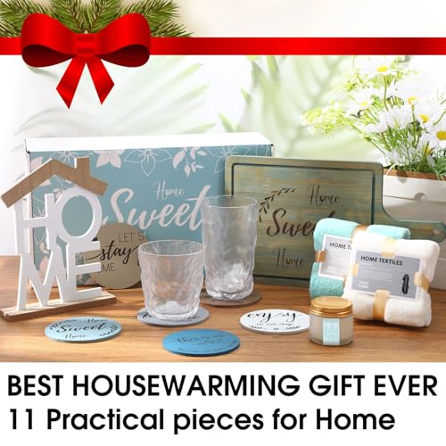 Housewarming Gifts for New Home House Warming Gift Set for Women Men Couple Housewarming Gift Basket for Housewarming Gift Ideas Bamboo Serving Board Candle Towels Coasters(Ocean) - Image 5