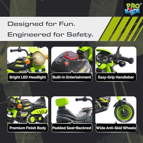 Image of PRO KIDS Cruise Rechargeable Electric Kids Bike with Bluetooth, USB, AUX, Music & LED | Ride-On Bike for Boys & Girls (1.5-4 Years) | 6V Battery Powered | Foot Accelerator