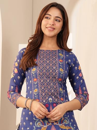Image of Libas Printed Cotton Straight Kurta With Trouser and Dupatta