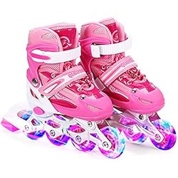 Patines Decathlon Baratos Lixada Patines en Línea Iluminados Ajustables con Ruedas Iluminadas para Niños y Adultos (L, Rosa)
