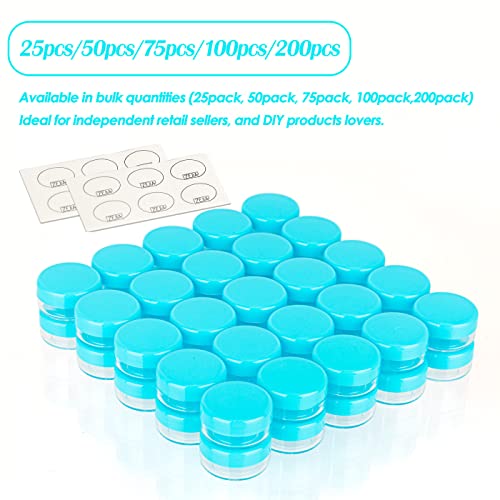 Image of 3 Gram Sample Containers with Lids, 25 Count Tiny Sample Jars, 3ML Makeup Cosmetic Containers for Lip Balms, Lotion, Powder, Beauty Products(Blue Lids)