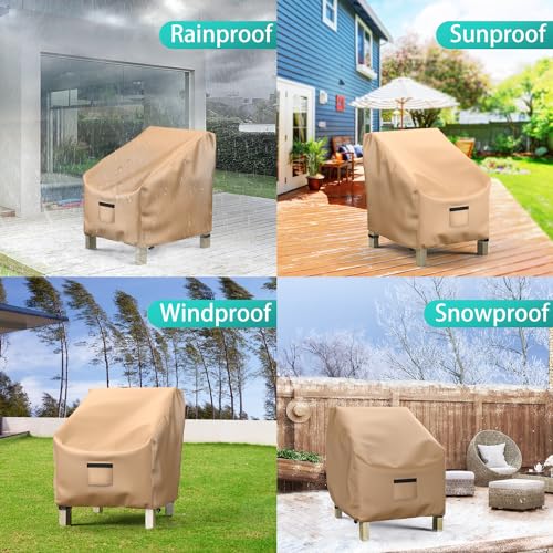 Image of 2 Pack Outdoor Patio Chair Covers Waterproof 30 inchWx27 inchDx36 inchH, Brown | Patio Furniture Covers Protect from Rain, Dust & UV; Heavy-Duty Oxford Fits Lounge, Deep Seat & High Back Chairs on Lawns