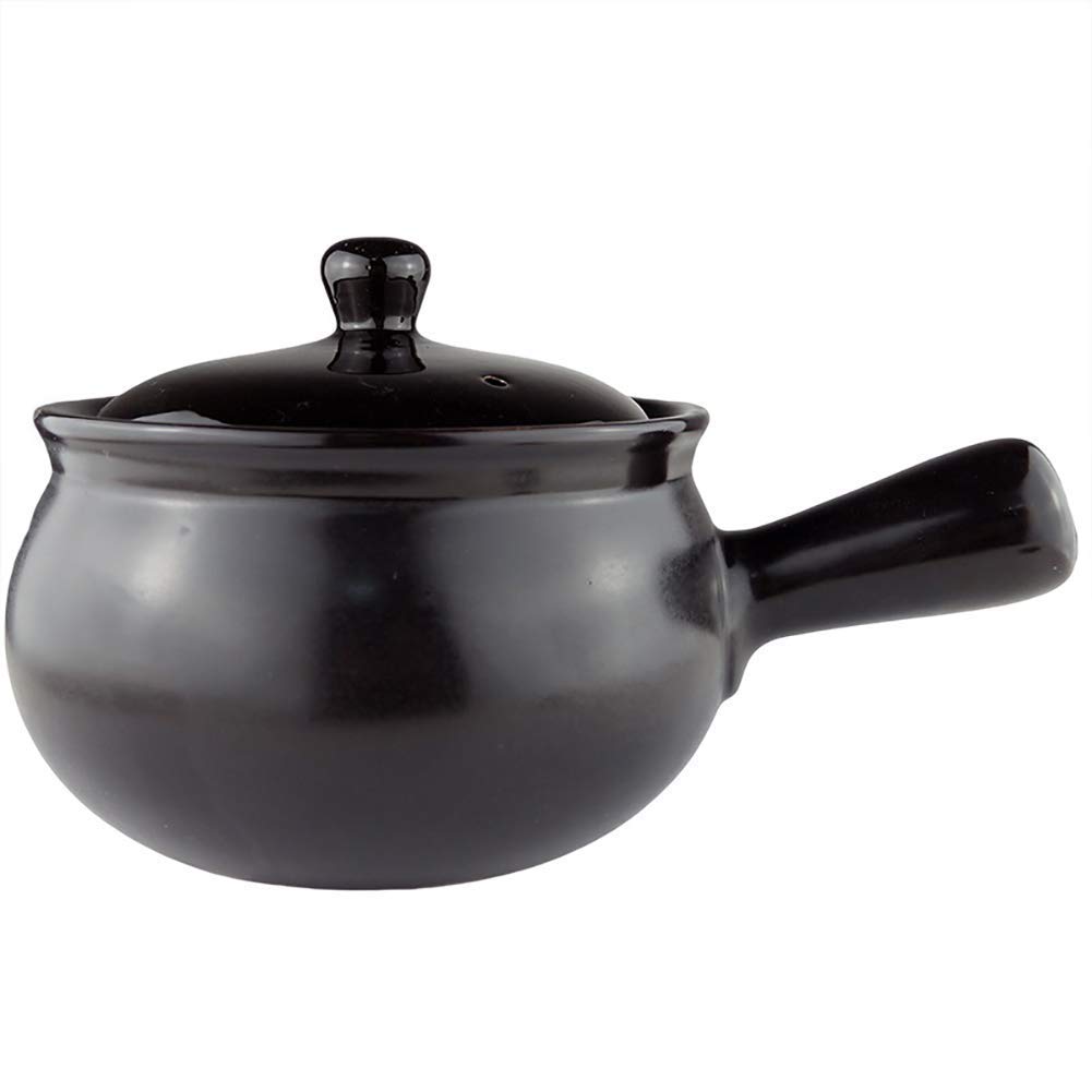 METTEOR Round Ceramic Casserole Heat-resistant Earthen Pot Clay Soup With Lid And Handle Healthy Cookware For Slow Cooking Hot Brown 1.58quart