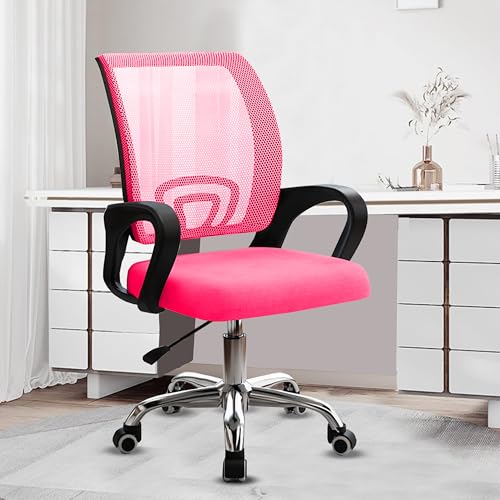 Image of Casa Copenhagen, Ergonomic Desk Chair Mesh Computer Chair with Lumbar Support Armrest Executive Rolling Swivel Adjustable Mid Back Chair -Rose Pink & Granite Black Handle