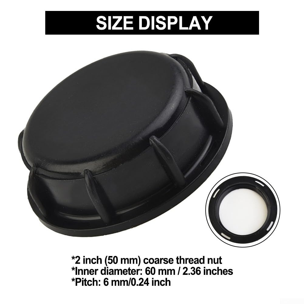 Tapa de polipropileno negro de 50 mm, pieza de repuesto para tanque de agua, tapa de contenedor de líquido para tanque de agua de 1000 L, contenedor de líquido de almacenamiento a granel