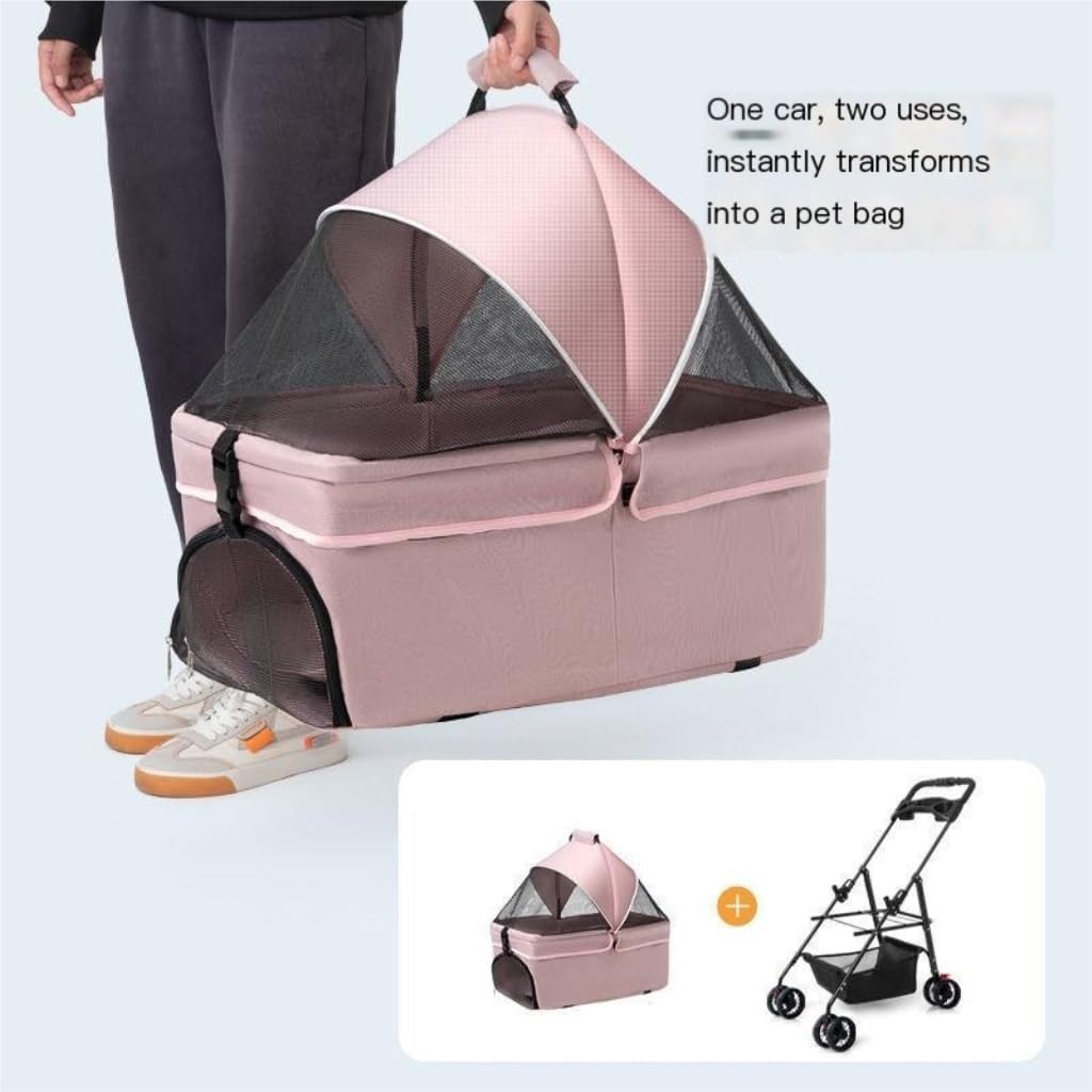 Pet Strollers Pet Stroller for Outings, Small Pull Cart, Puppy Stroller, Dog Walking Cart, Small, Lightweight, Foldable Cat Pet Stroller Medium(Pink)