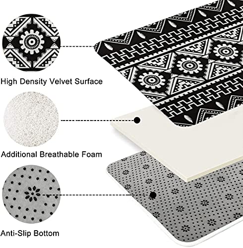 Vantaso Badteppich-Set, 3-teilig, Schwarz / Weiß, Ethnischer Boho-Stil, rutschfeste Weichschaum-Badematten 3-teiliges… – Bild 4