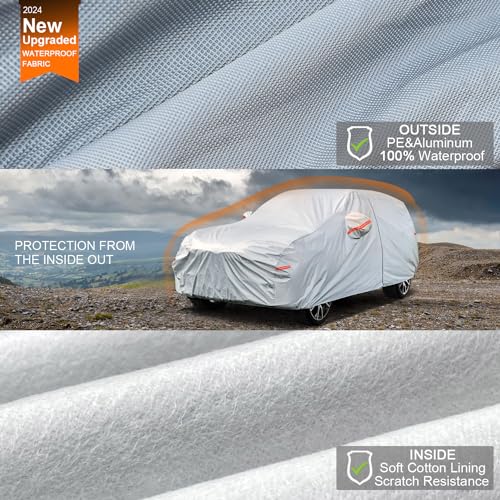 Kayme 6 Schichten Autoabdeckung Wasserdicht Atmungsaktiv, Vollgarage Autoplane für Sonne Staub Schutz, Kompatibel mit GLE, BMW X5, Grand Cherokee, Cayenne, Audi Q7 Abdeckplane für SUV (485 bis 510 cm)