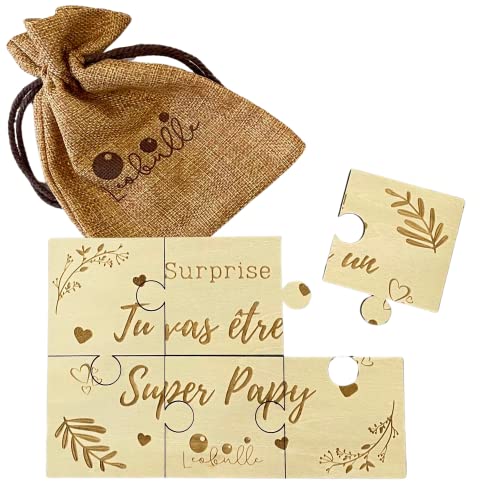 Leobulle - Puzzle d'Annonce Grossesse "Tu vas être un Super Papy" en Bois - Cadeau Original (papy)