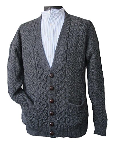 Irish Cardigan for Men's 100% Merino Wool Aran Sweater Made in Ireland (Charcoal, Medium)2