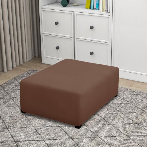 Image of PureFit Super Stretch Form Fit Ottoman Cover Rectangle - Ottoman Slipcovers for Foot Stool Cover & Folding Storage Slipcover for Living Room with Nonslip Elastic Bottom (Medium-L, Brown)