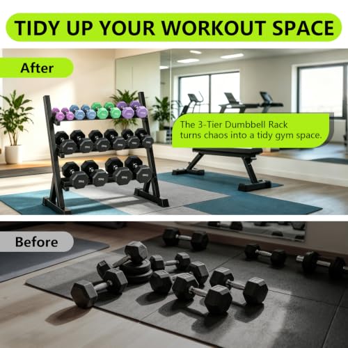 Image of Grefinity 3 Tier Dumbbell Rack, Weight Rack for Home Gym, Stand Only