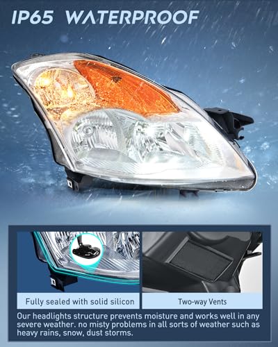 Image of Nilight Headlight Assembly Compatible with 2007 2008 2009 Altima Sedan 4-Door Headlamps Replacement Chrome Housing Amber Reflector Clear Lens Driver and Passenger Side