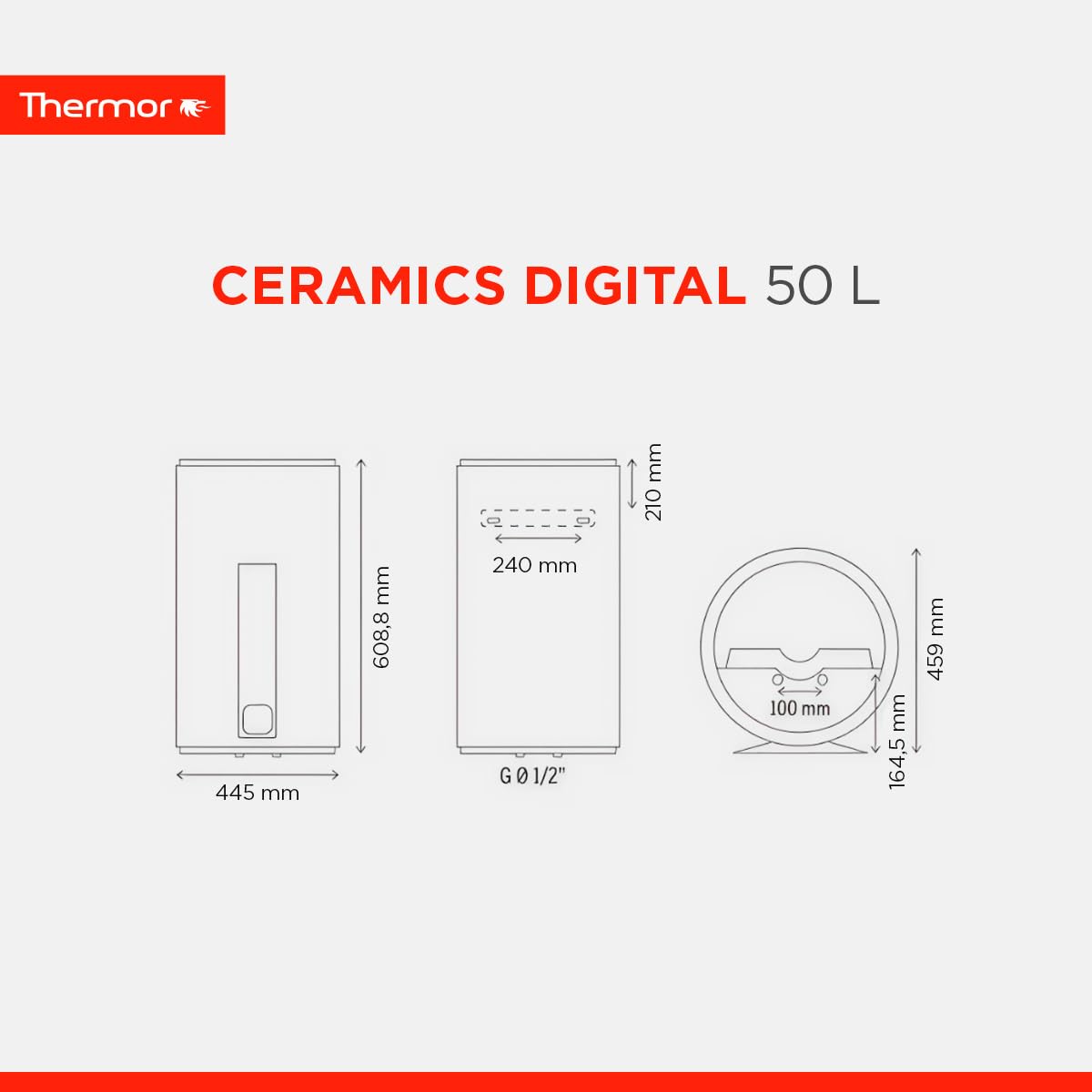 Thermor - Termo Eléctrico Ceramics Digital - Calentador de Agua Eléctrico Vertical de 50 L - 1800W - Resistencia Cerámica Antical - Fácil Instalación - Fabricado para instalación en España