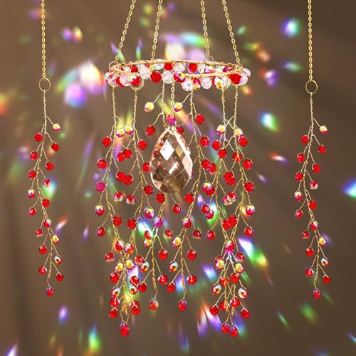 Suncalla 3 Pcs Crystal Suncatcher for Window Hanging Christmas Red Berry Crystal Sun Catcher Indoor Window Glass Wind Chimes Home Garden Decor Making Rainbow Xmas Gifts