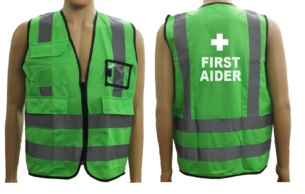 FIRST AIDER HIGH VISIBILITY REFLECTIVE FABRIC SAFETY VEST |100% POLYESTER |120GSM |WITH 2"INCH REFLECTIVE TAPE |COLOUR : GREEN |SIZE : LARGE |RYXO SAFETY|CLEARWAY