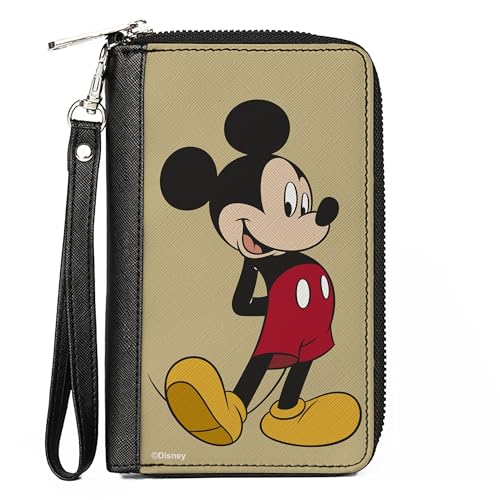 Buckle-Down Disney Wallet, Zip Around, Classic Mickey Mouse Standing Pose Yellow, Vegan Leather