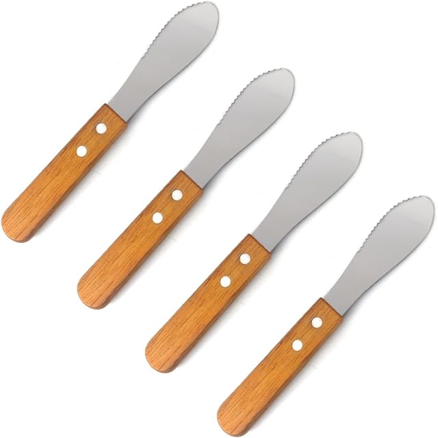 Xzhixiao 4 Pieces Butter Knife Stainless Steel Cream Spatula with Wood Handle Used for Butter Cream Cheese Toast Sandwiches Cake Bread( 21 * 3 * 1cm)