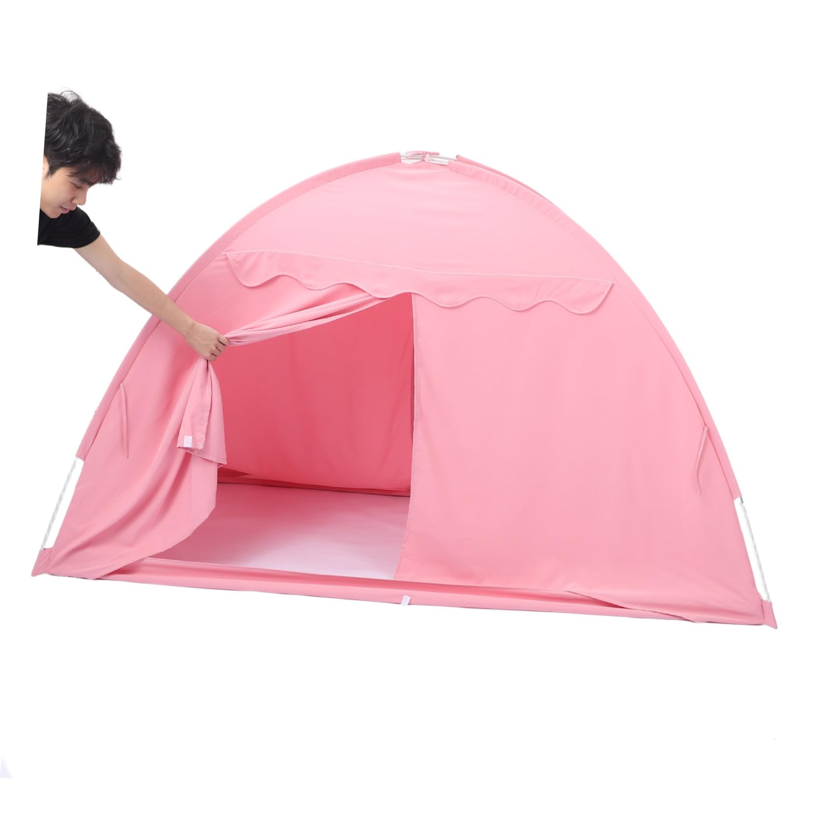 Lurrose Tienda de campaña Individual para con Dosel, Tienda Opaca para Dormitorio, casita de Juegos para Dormir y Jugar, para y niñas, Rosa, Plegable