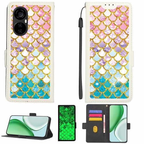 Kinetijy Case Compatible for Sparx Edge 20 Pro Phone Case Flip Cover [with Tempered Glass Screen Protector][RFID Blocking][Gold Glitter+Luminous] LPT-YL