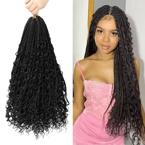 Boho Box Braids Crochet Hair for Black Women 16 Inch 1B