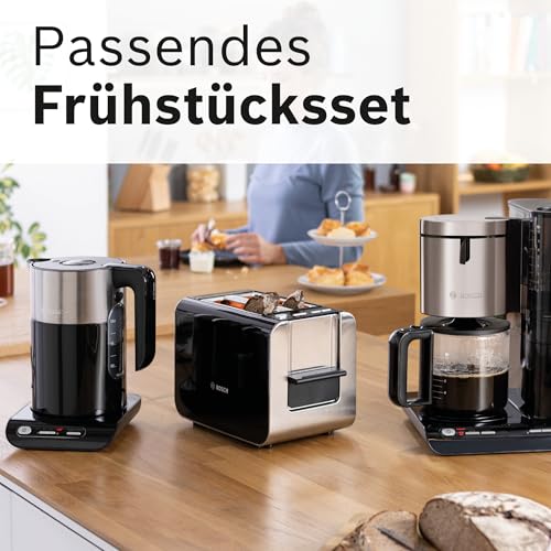 Foto von Bosch kabelloser Wasserkocher TWK8613P, Abschaltautomatik, Überhitzungsschutz, Temperaturwahl, Warmhaltefunktion, 1,5 L, 2400 W, schwarz