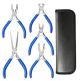 5 Piece Mini Pliers Tool Set, Kingsdun Flush Side Wire Cutter Pliers Set Include Needle/Long Nose/Diagonal/End Cutting/Linesman Pliers for Jewelry Arts Mechanical Work Small Electronics Repair