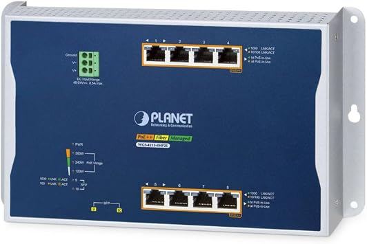 Planet WGS-4215-8HP2S Flat Wall Mount L2 Managed 8-Port 802.3bt PoE++ Switch, 95W per Port, 360W Total PoE Budget, VLAN, QoS, ERPS Ring, MQTT, Industrial Design for Compact Harsh Environment