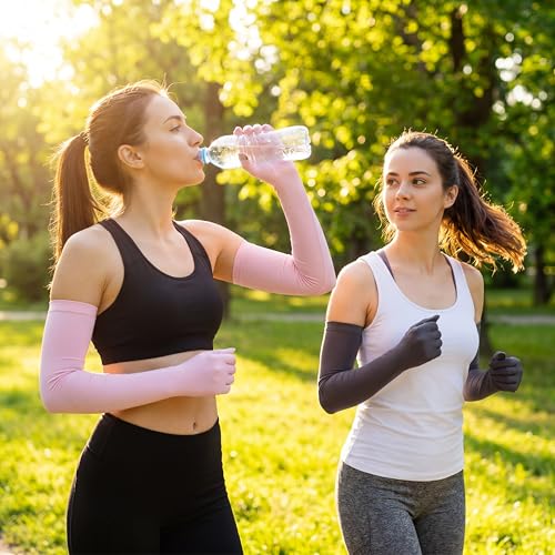 Image of Jecery 2 Pairs UV Long Sun Gloves Women's Sunblock Driving Gloves Non Slip Full Finger Arm Sun Protective for Outdoor Sports