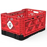Bigant Heavy Duty Collapsible & Stackable Plastic Milk Crate - Snap Lock Foldable Industrial Garage Storage Bin Container Utility Tote Basket (Orange Red, 1 Medium Crate)
