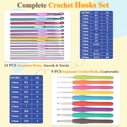 Image of Aeelike Complete Beginner Kit 87PCS, Crochet Kit for Beginners Adults, Navy Portable Yarn Bag, 23 Crochet Hooks,Yarn 20 Colors Skeins, Instruction & Crocheting Accessories