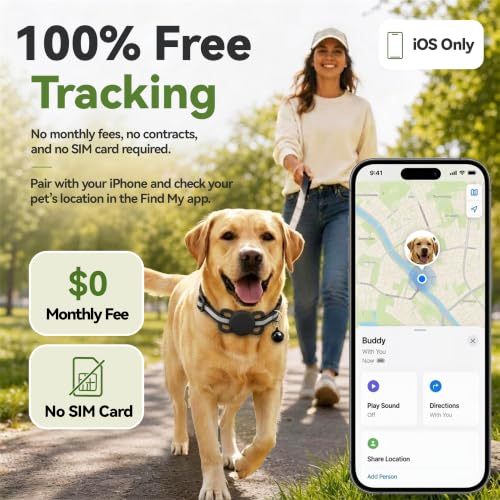 Dog Tracker, GPS Tracker for Dogs with Real-Time Location Tracking, No Monthly Fee or SIM, IP68 Waterproof Mini Pet Finder, 365-Day Battery, Stay Connected & Worry Less, iOS Only (Black) - Image 3
