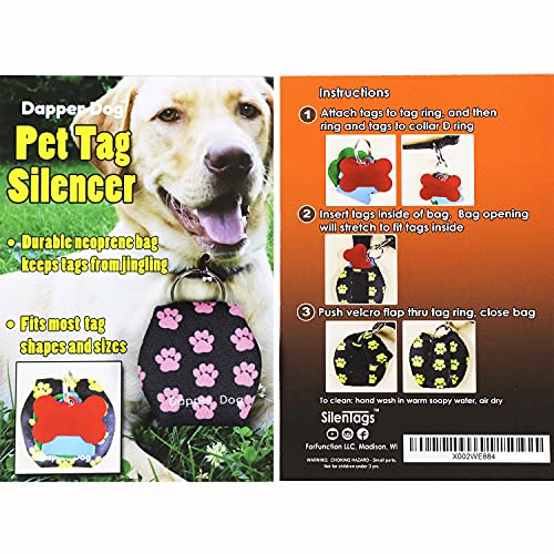 Image of Dapper Dog - Dog Tag Silencer with Tag Ring (Black with Pink Paw Prints)