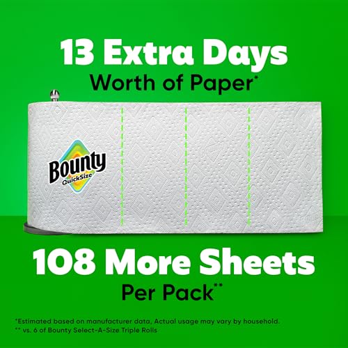 Image of Bounty Paper Towels Quick Size, White, 6 Family Triple Rolls = 20+ Regular Rolls