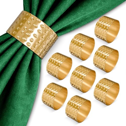 Image of Easter Gold Napkin Rings - Hammered Gold Napkin Rings Set of 8-1.8 inchx1.1 inch Sturdy & Reusable Metal Napkin Ring Holders for Weddings & Holiday Dinners, Festive Easter Table Decor, Stylish Gifts for Hosts