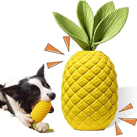 Sugelary Dog Toys, Indestructible Interactive Dog Chew Toys Tough Rubber Squeaky Toys for Medium Large Dogs (Pineapple) Cover